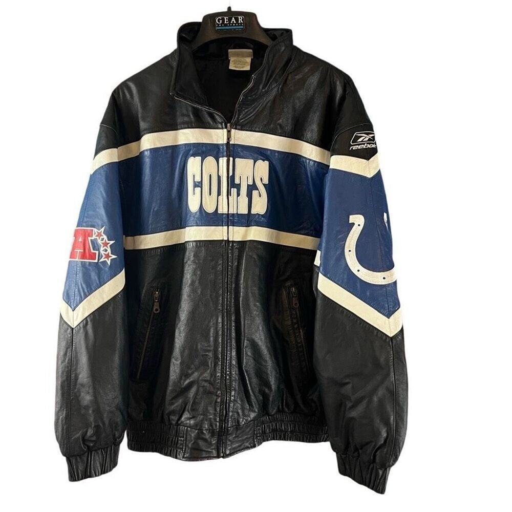 Indianapolis Colts Leather Bomber Full Zip Coat Jacket Football XL Reebok